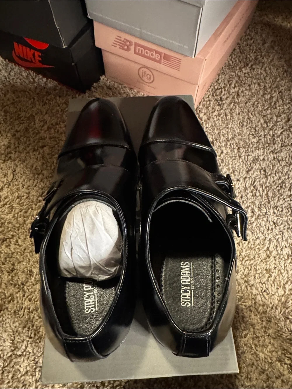 Stacy Adams Black Double Monk Strap Cap-Toe Oxfords